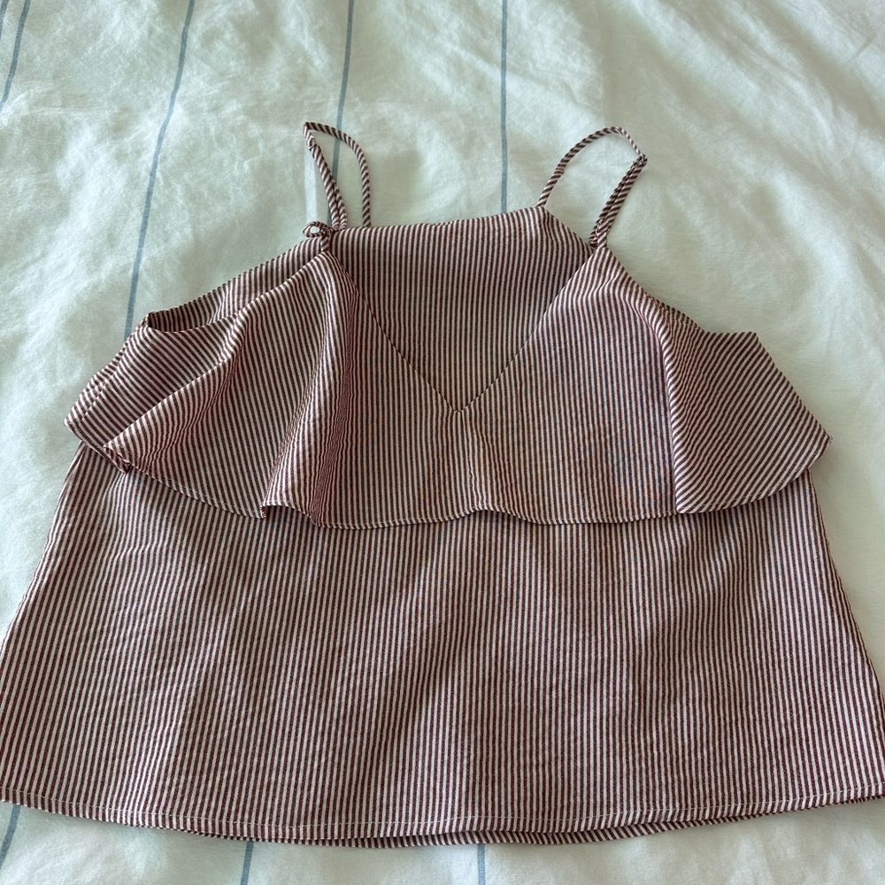 Red and white striped ruffle tank